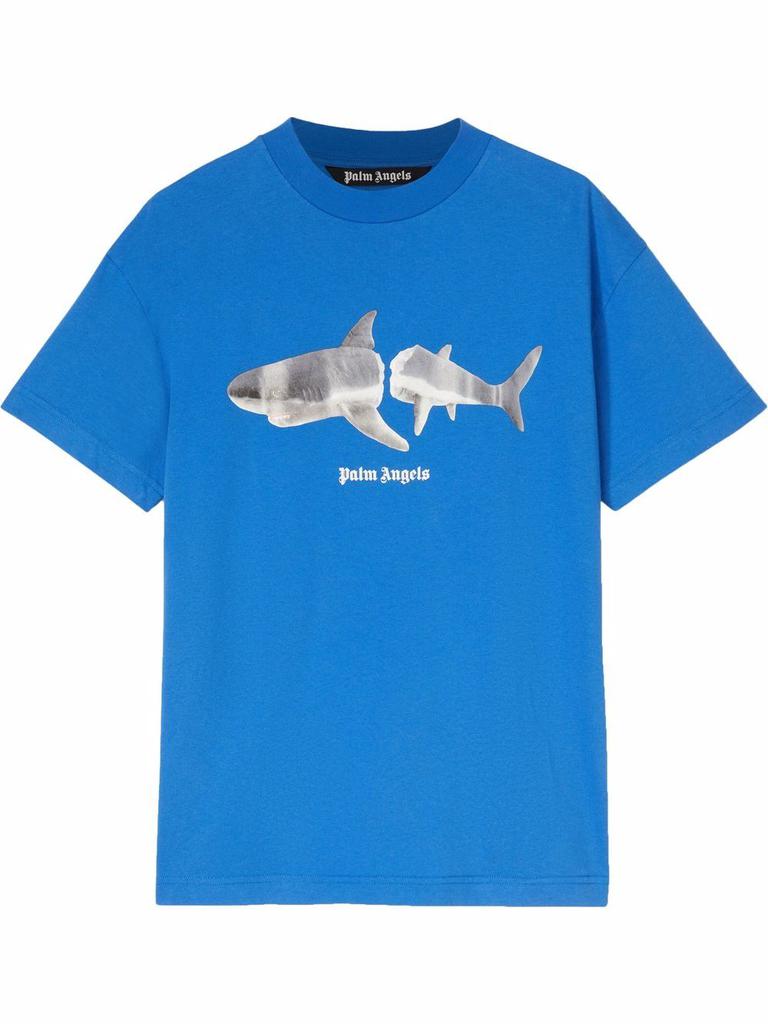 Palm Angels Shark-Print T-Shirt-Blue商品第1张图片规格展示
