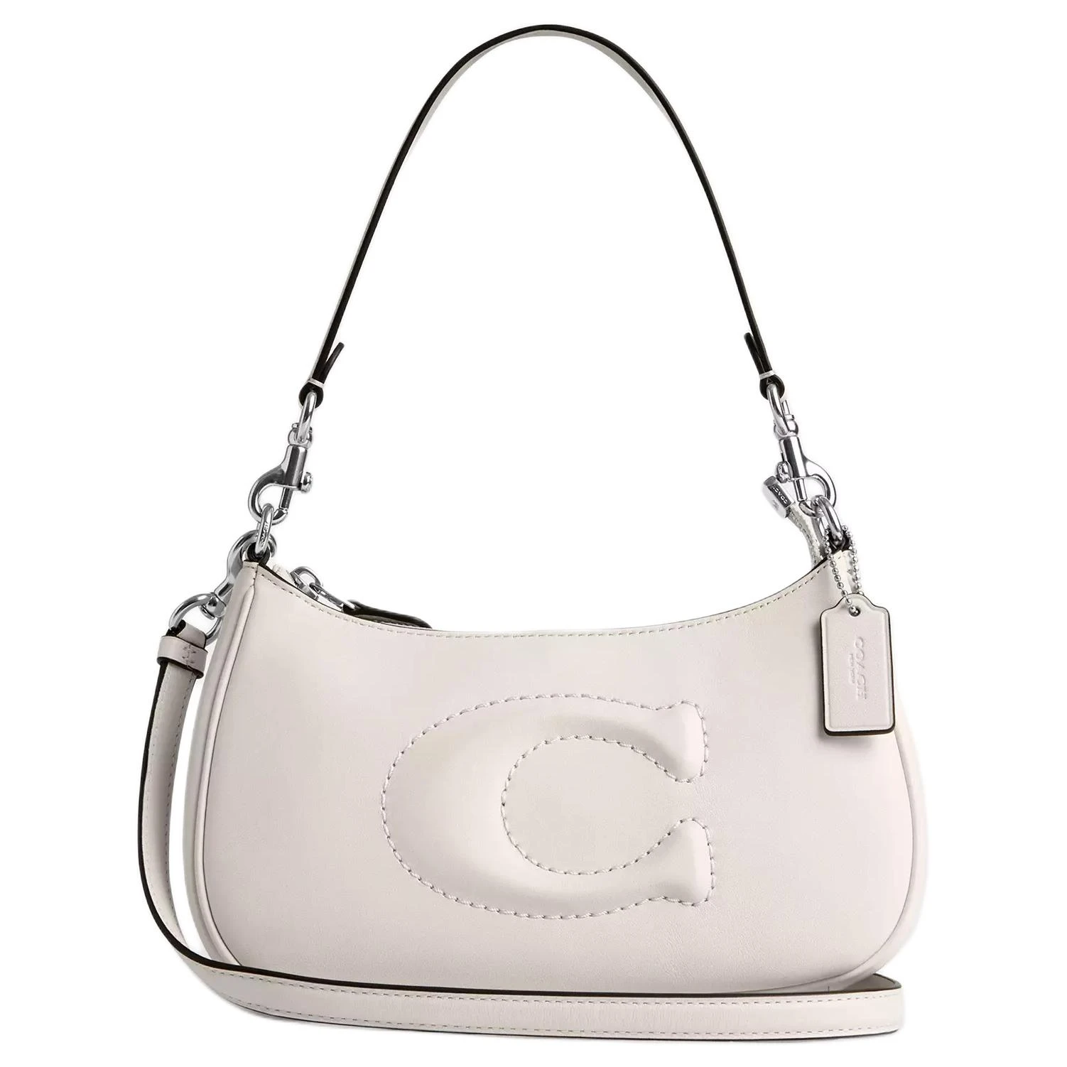 商品[国内直发] Coach|蔻驰 Teri 24 品牌徽标拉链开合 光滑皮革 斜挎手提单肩包 中号 女款 白垩色,价格¥1154,第1张图片