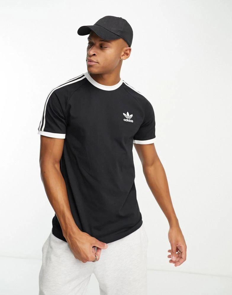 商品Adidas|adidas Originals 3 stripe ringer t-shirt in black,价格¥293,第1张图片
