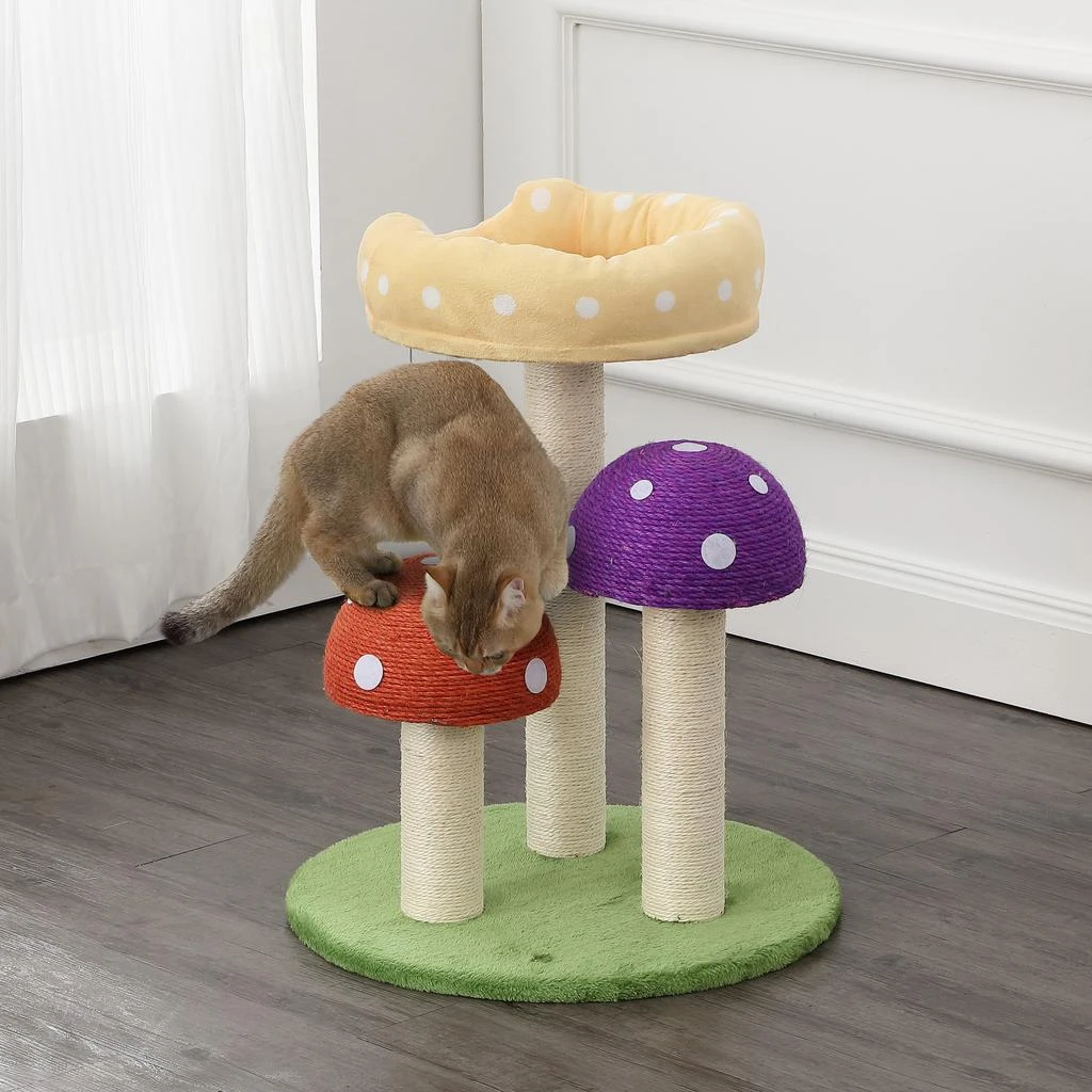 商品THE LICKER STORE|Pixie 22.5" 3-Tier Cottage Sisal Mushroom Cat Tree with Scratching Posts, Napping Perch, and Dangling Bell Toy, Multi,价格¥856,第2张图片详细描述
