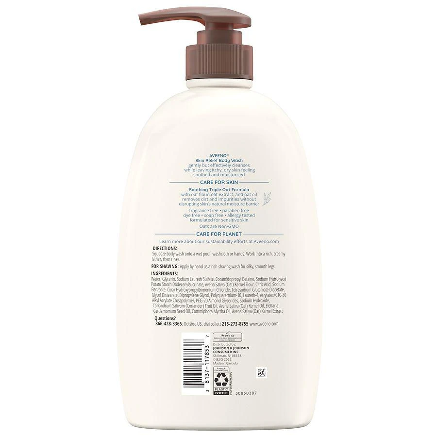 商品Aveeno|Skin Relief Body Wash, Sensitive Skin Fragrance-Free,价格¥106,第2张图片详细描述
