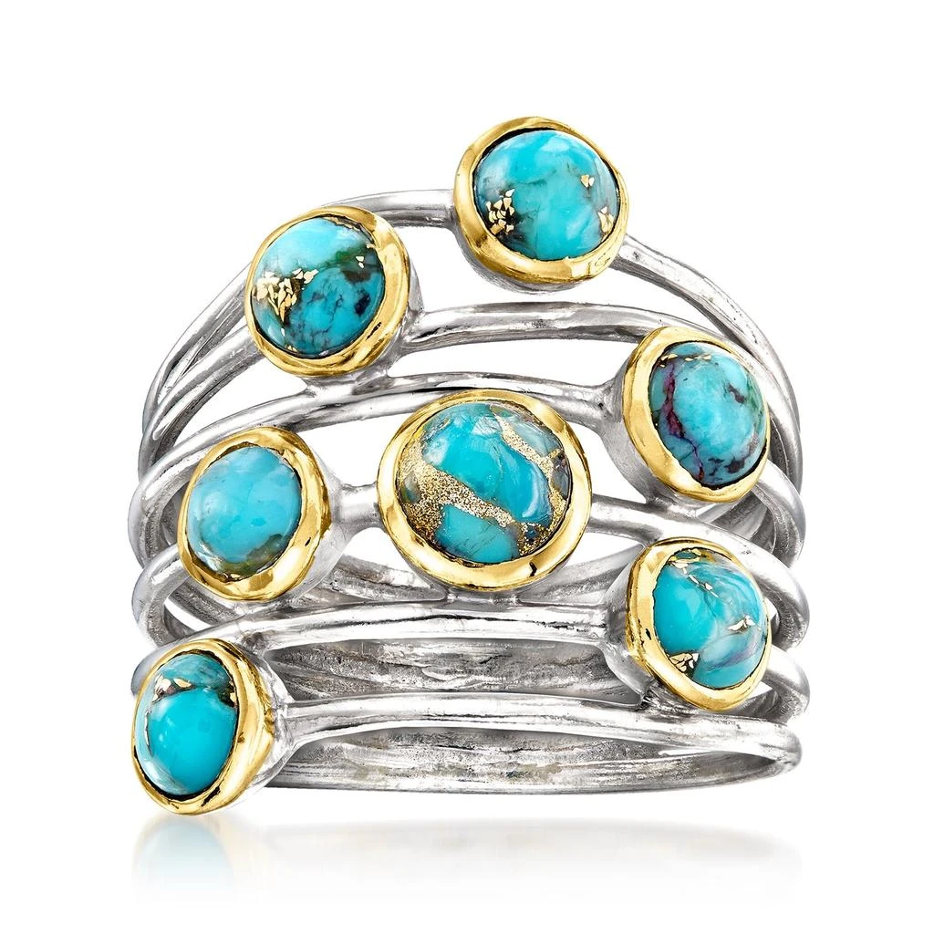 商品Ross-Simons|Turquoise Highway Ring in Sterling Silver and 18kt Gold Over Sterling,价格¥787,第1张图片