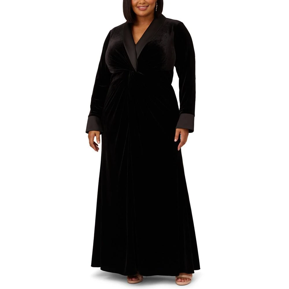 商品Adrianna Papell|Plus Size Velvet Twist-Front Tuxedo Gown,价格¥597,第1张图片
