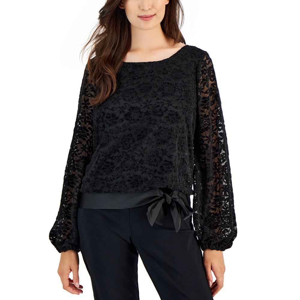 商品Tahari|Women's Chenille Long-Sleeve Lace Blouse,价格¥582,第1张图片