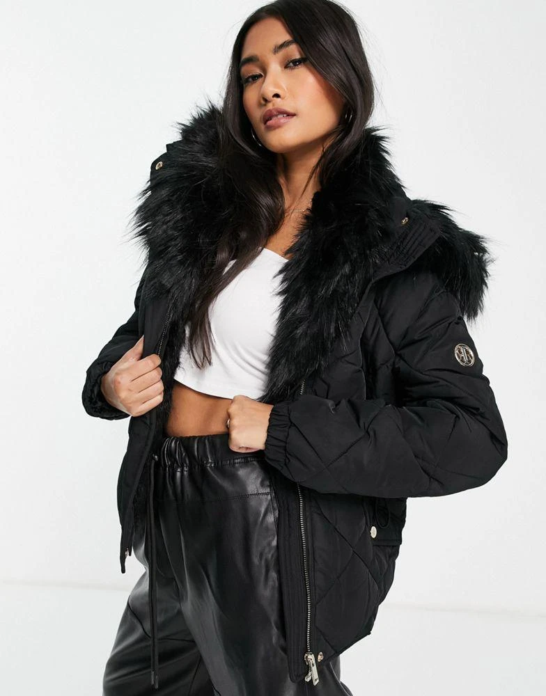 商品River Island|River Island faux fur lined padded jacket in black,价格¥487,第1张图片