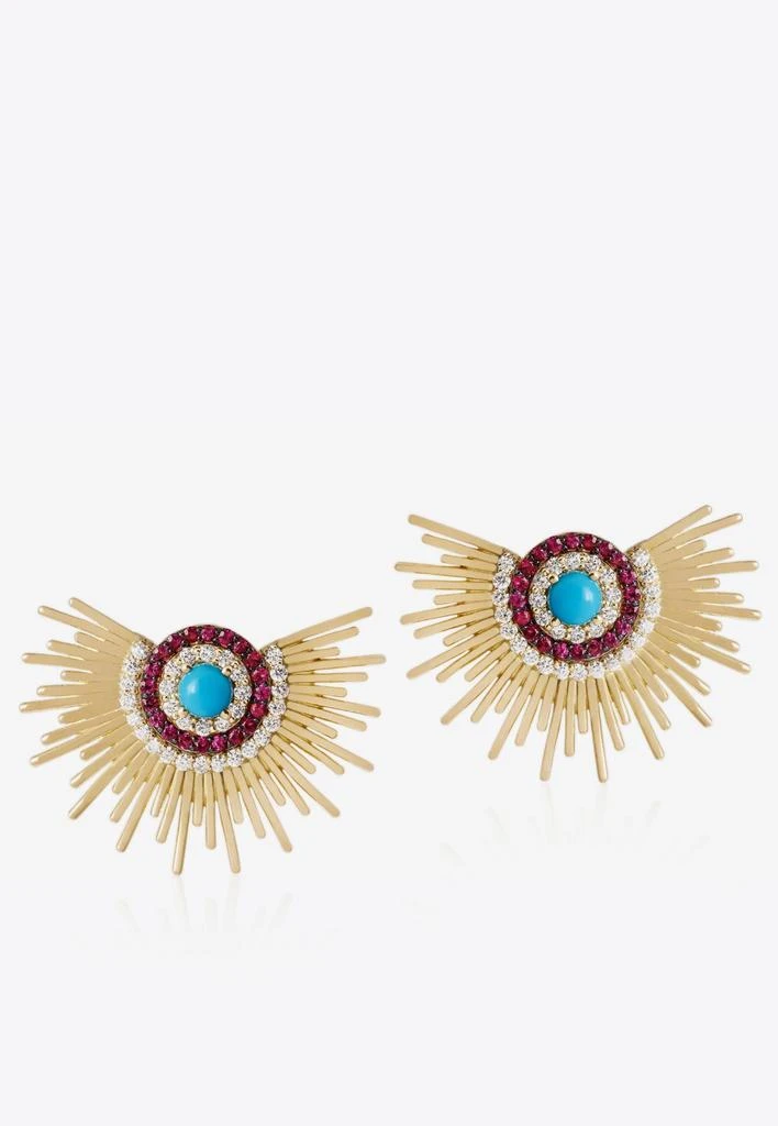 商品Falamank|Soleil Collection Earrings in 18-karat Yellow Gold with Turquoise, Ruby, And White Diamonds,价格¥40901,第1张图片