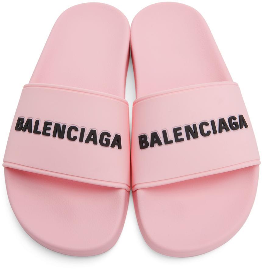 商品Balenciaga|Pink Logo Pool Slides,价格¥2813,第7张图片详细描述