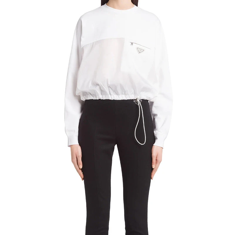 商品Prada|【预售3-7天】普拉达 21年秋冬 女士白色棉质再生尼龙平纹针织Oversize圆领卫衣134632_1YYA_F0N40_S_212,价格¥6972,第4张图片详细描述