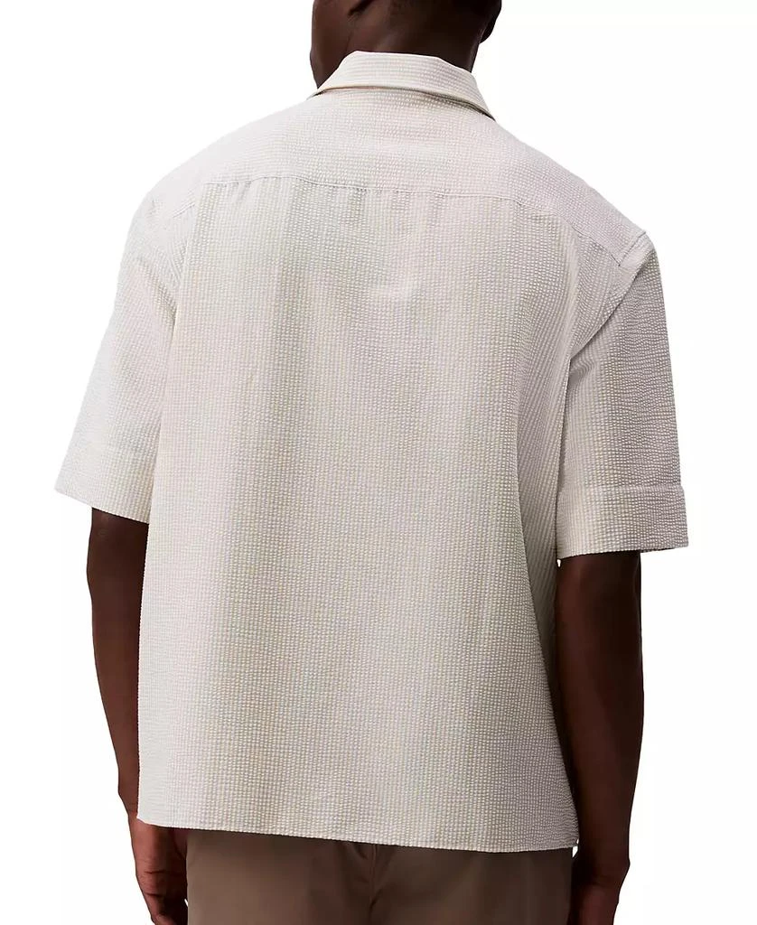 商品Calvin Klein|Men's Relaxed Fit Short Sleeve Seersucker Striped Button-Front Shirt,价格¥397,第5张图片详细描述