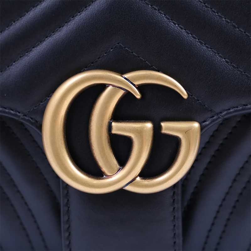 GUCCI 古驰 GG Marmont系列 马蒙 金标logo做旧 绗缝皮革链条黑色女士单肩包 443497-DTDIT-1000 商品