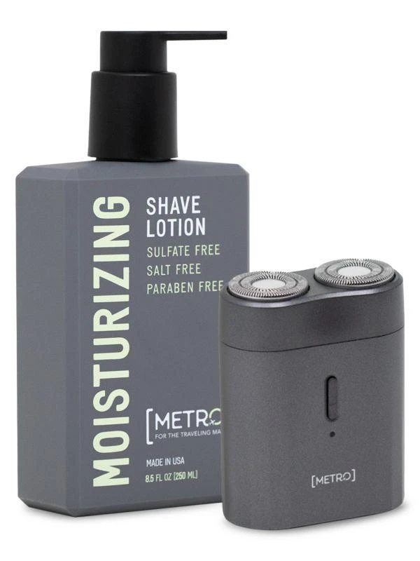 商品MetroMan|2-Piece Shave Lotion & Pilot Waterproof USB Electric Shaver Travel Set,价格¥556,第1张图片