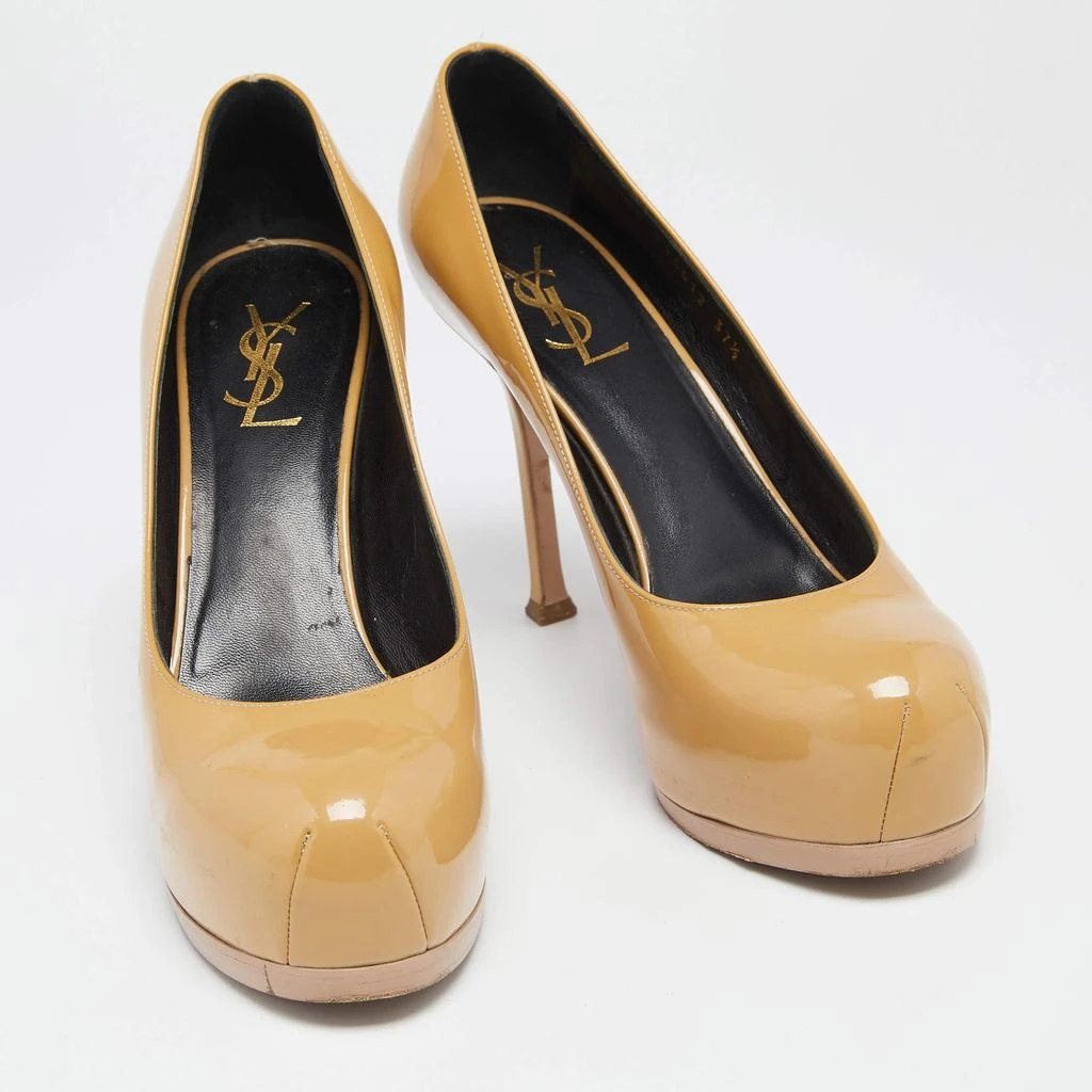 商品[二手商品] Yves Saint Laurent|Saint Laurent Beige Patent Leather Tribtoo Platform Pumps Size 37.5,价格¥1237,第4张图片详细描述