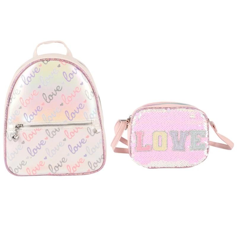 商品OMG! Accessories|Love glittery mini backpack and crossbody set in pink and white,价格¥1055,第1张图片