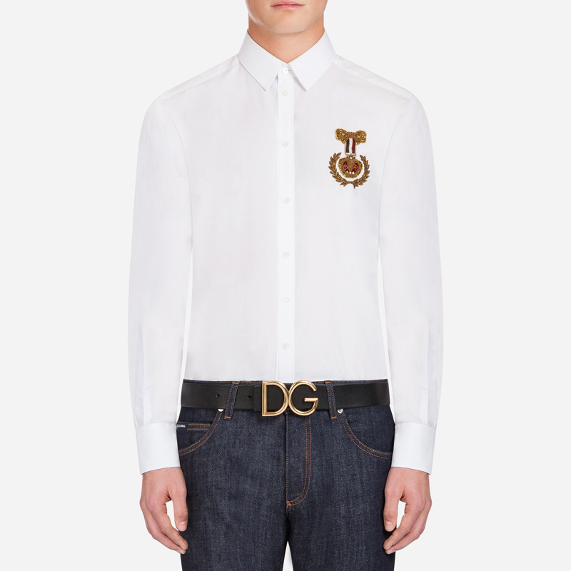 Dolce&Gabbana 杜嘉班纳 男士白色纹章拼饰棉质衬衫 G5EJ1Z-FJ5FQ-S8352商品第4张图片规格展示