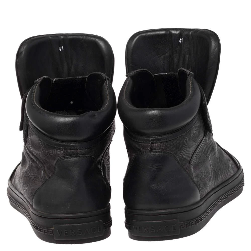 商品[二手商品] Versace|Versace Black Monogram Nylon and Leather Lace High Top Sneakers Size 41,价格¥1106,第5张图片详细描述