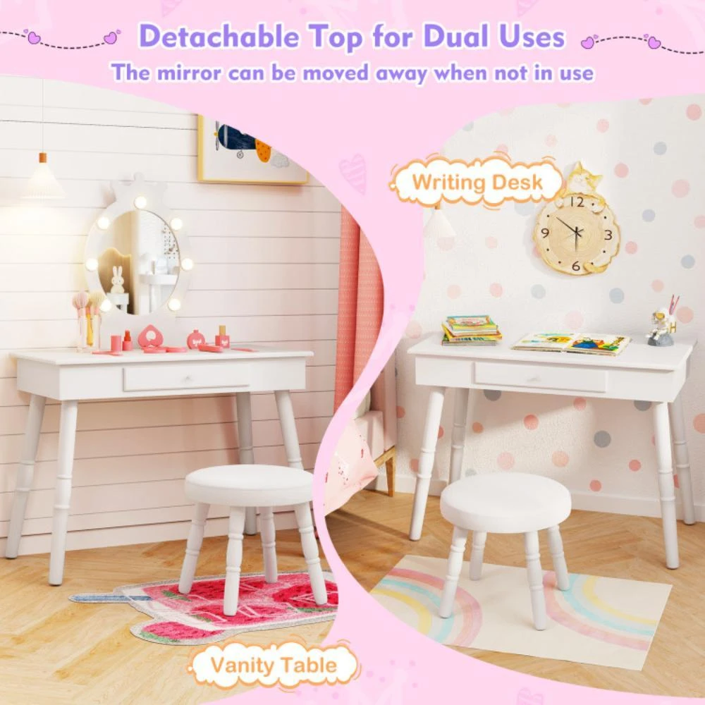 商品Hivvago|Kids Vanity Set with Lighted Mirror with Adjustable Brightness and Large Drawer-White,价格¥1664,第4张图片详细描述
