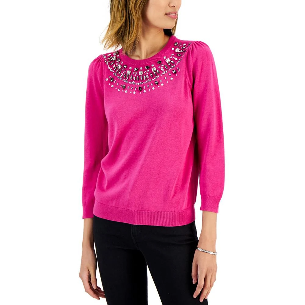 商品Charter Club|Petite Embellished-Neckline Sweater, Created for Macy's,价格¥107,第1张图片