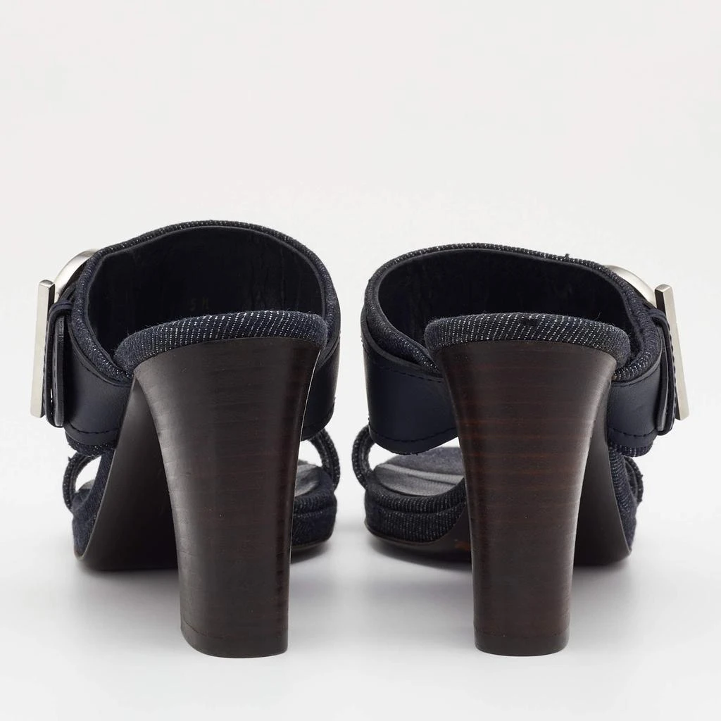 商品[二手商品] Salvatore Ferragamo|Salvatore Ferragamo Blue Leather And Denim Gancini Slide Sandals Size 36.5,价格¥806,第5张图片详细描述