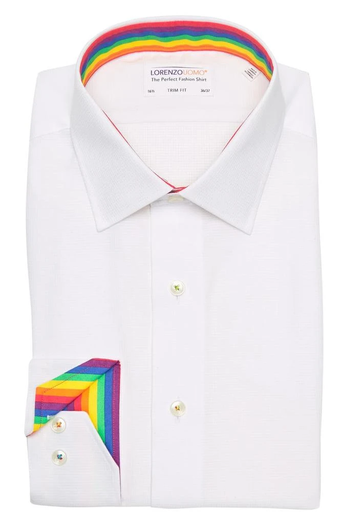 商品Lorenzo Uomo|Solid Textured Dress Shirt with Rainbow Trim,价格¥132,第1张图片