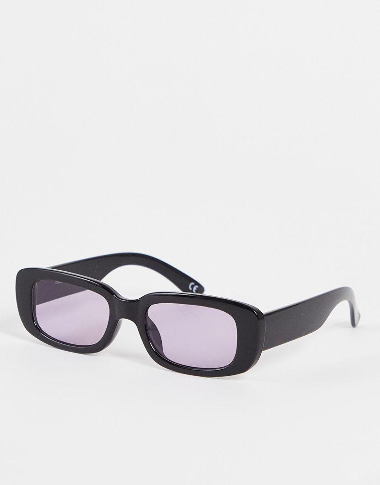 ASOS DESIGN mid rectangle sunglasses with purple lens in black - BLACK商品第1张图片规格展示