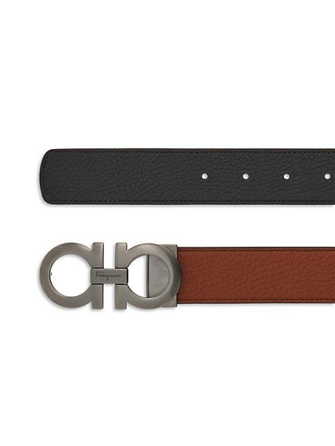 Double Adjustable Gancini Buckle Leather Belt商品第3张图片规格展示
