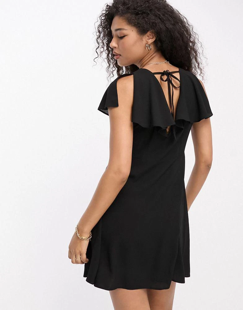 商品ASOS|ASOS DESIGN flutter sleeve mini tea dress with buttons in black,价格¥108,第2张图片详细描述