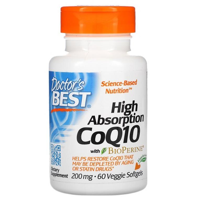 商品Doctors Best Vitamins|Doctors Best High Absorption CoQ10 200 mg with BioPerine Veggie Softgels, 60 Ea,价格¥153,第1张图片