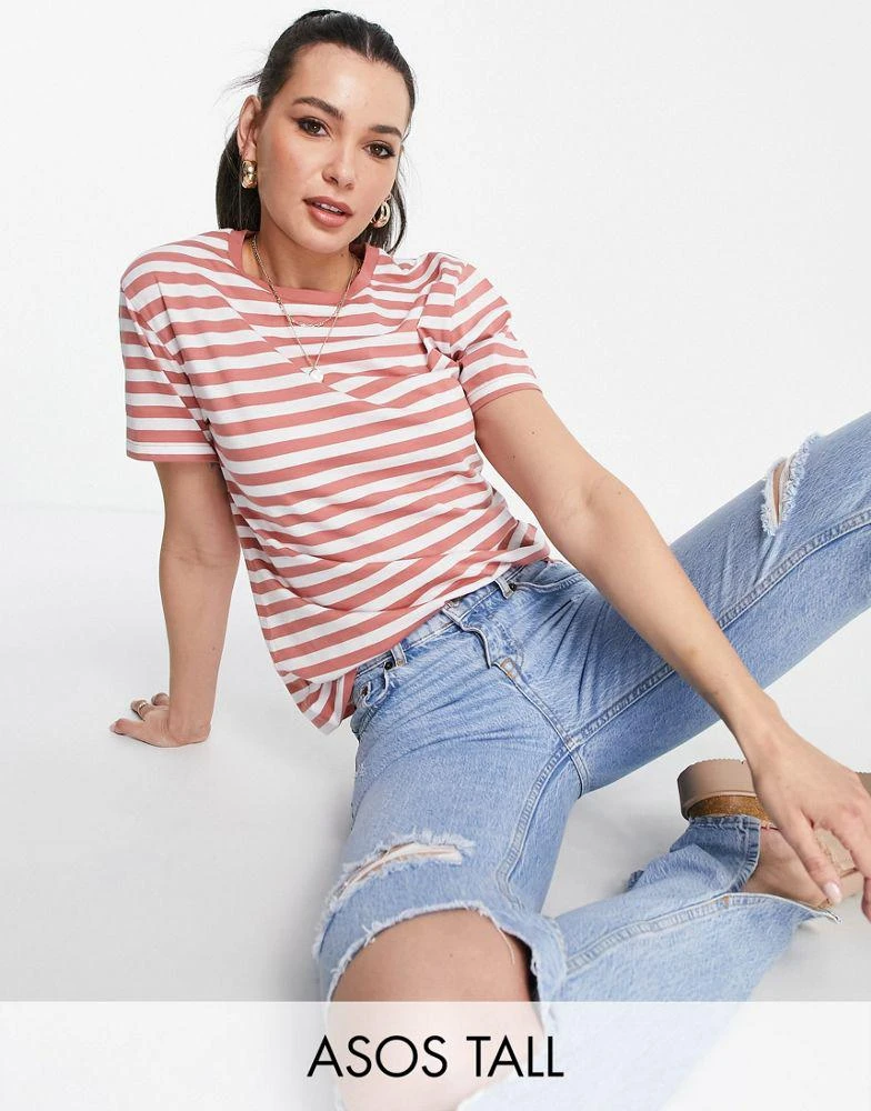 商品Echo Design|ASOS DESIGN Tall ultimate t-shirt in terracotta and white stripe,价格¥80,第1张图片