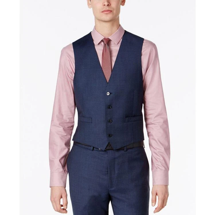 Men's Extra-Slim Fit Blue Tonal Windowpane Vested Suit 商品