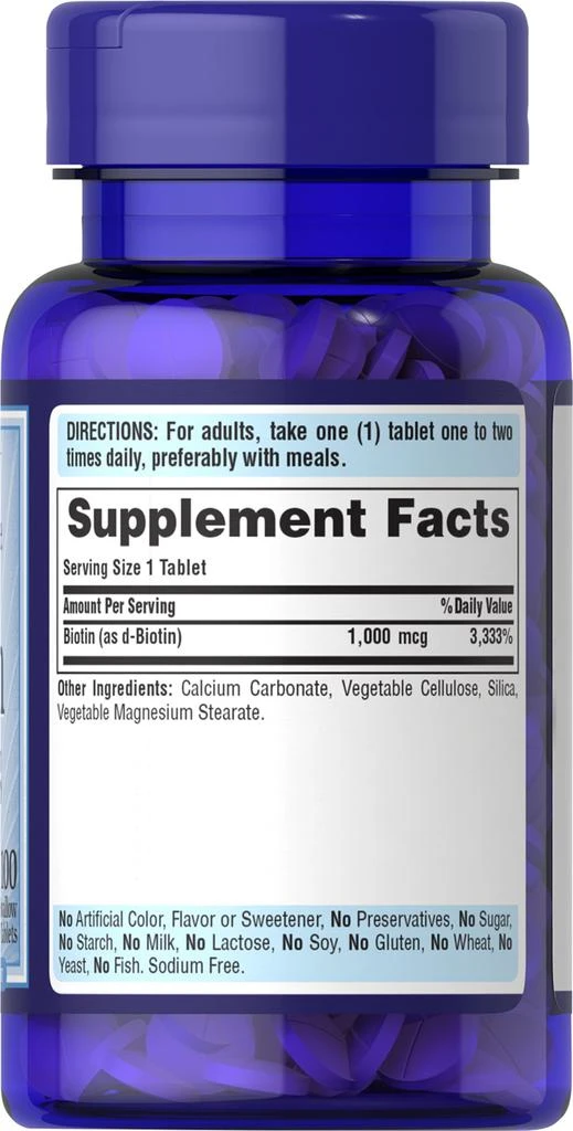 商品Puritan's Pride|Biotin 1000 mcg 100 Tablets,价格¥78-¥156,第3张图片详细描述