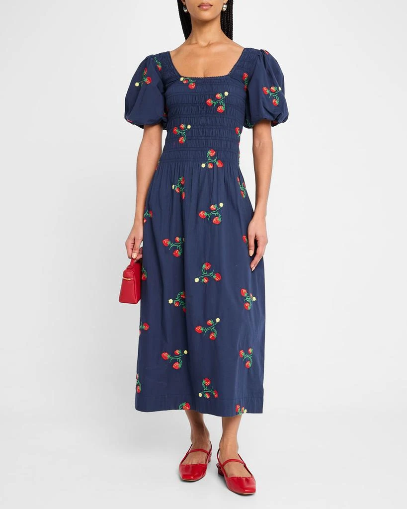 商品Damson Madder|Lauren Strawberry Puff-Sleeve Midi Dress,价格¥1587,第2张图片详细描述