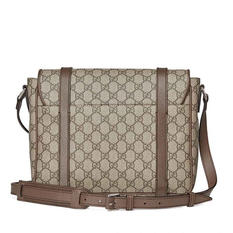 商品Gucci|【预售3-7天】GUCCI/古驰  男女同款米色/乌木色GG Supreme帆布棕色皮革饰面单肩斜挎包658542K9GSN8358,价格¥10623,第5张图片详细描述