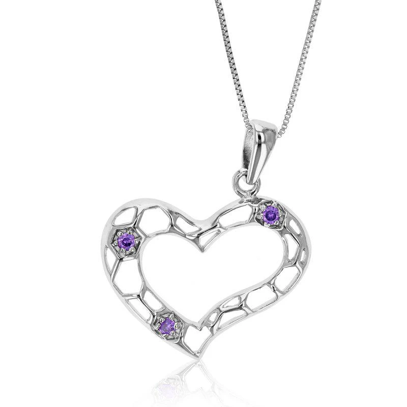 商品Vir Jewels|Pendant Necklace, Heart Shape Purple CZ Pendant Necklace For Women In .925 Sterling Silver With 18" Chain,价格¥340,第1张图片