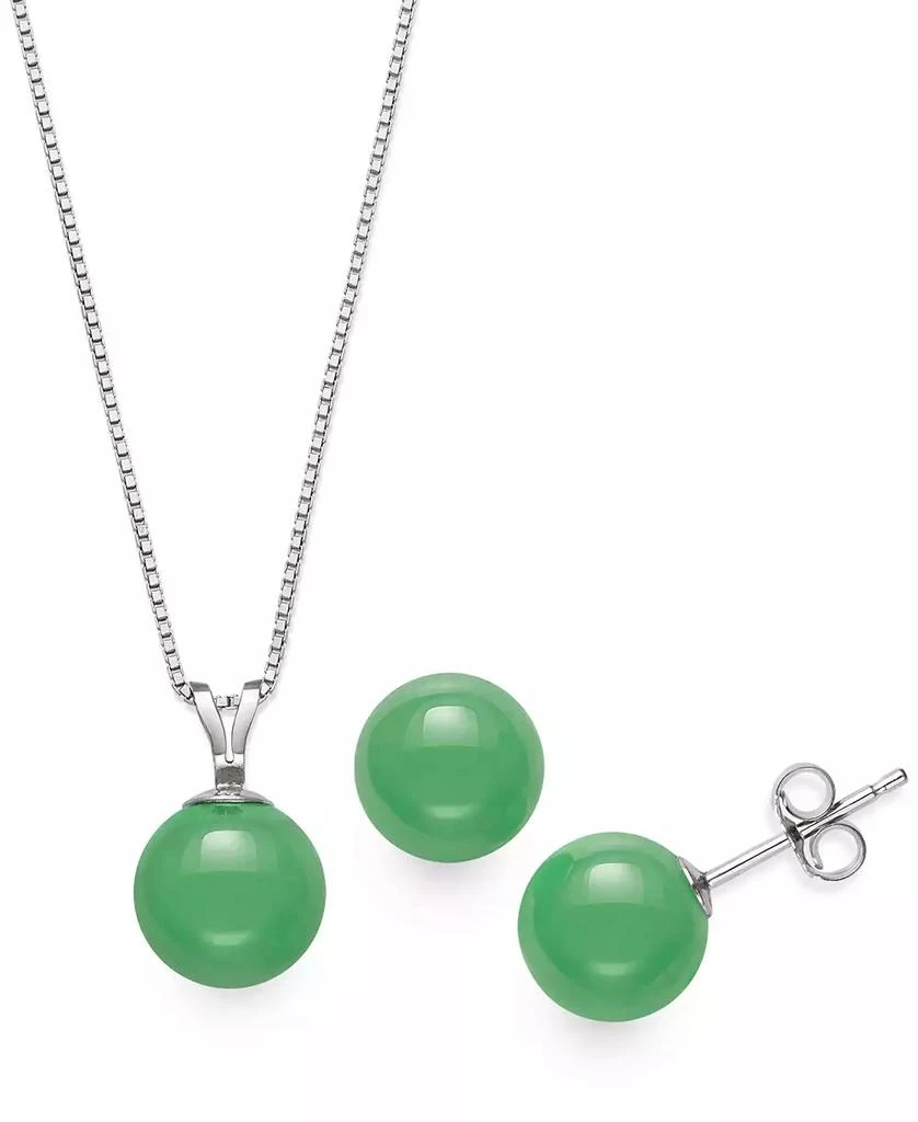 商品Macy's|2-Pc. Set Dyed Jade Pendant Necklace and Stud Earrings in Sterling Silver (Also Available in Milky Aquamarine or Rose Quartz),价格¥281,第1张图片