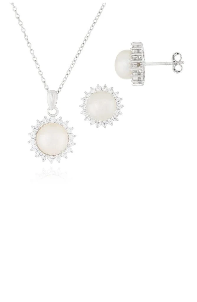 商品Splendid Pearls|8.5-9mm White Freshwater Pearl & CZ Halo Pendant Necklace & Stud Earrings Set,价格¥750,第1张图片