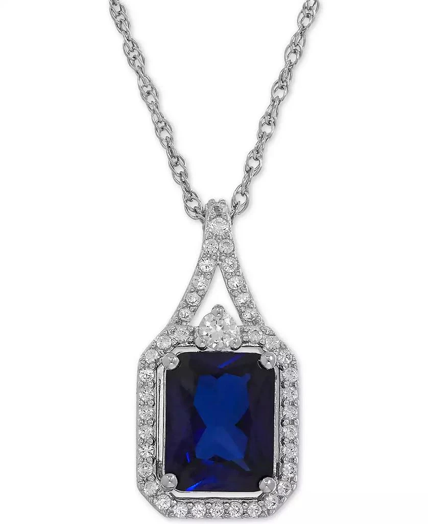 商品Macy's|Lab-Grown Blue Sapphire (3 ct. t.w.) and White Sapphire (1/4 ct. t.w.) Pendant Necklace in Sterling Silver,价格¥642,第1张图片