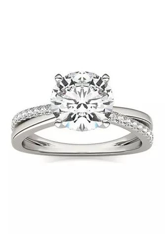 商品Charles & Colvard|Colvard Charles Colvard 2.10 Ct. T.w. Lab Created Round Moissanite Split Shank Ring In 14K Gold,价格¥9598,第1张图片