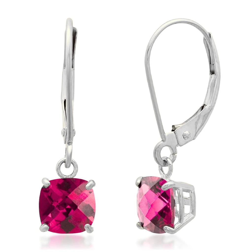 Solid 10K White Gold Cushion Cut Dangle Gemstone Leverback Earrings 商品