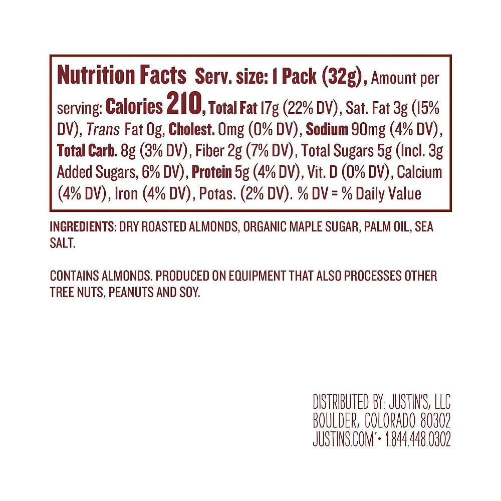 商品Justin's Nut Butter|Squeeze Pack - Almond Butter - Maple - Case of 10 - 1.15 oz.,价格¥189,第2张图片详细描述
