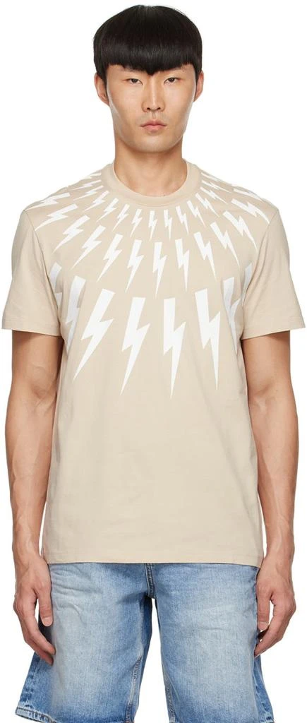 商品Neil Barrett|Beige Fair Isle Thunderbolt T-Shirt,价格¥1110,第1张图片