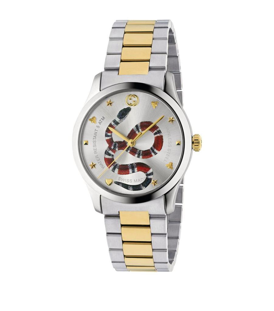 商品Gucci|Steel and Yellow Gold G-Timeless Snake Watch 38mm,价格¥9031,第1张图片