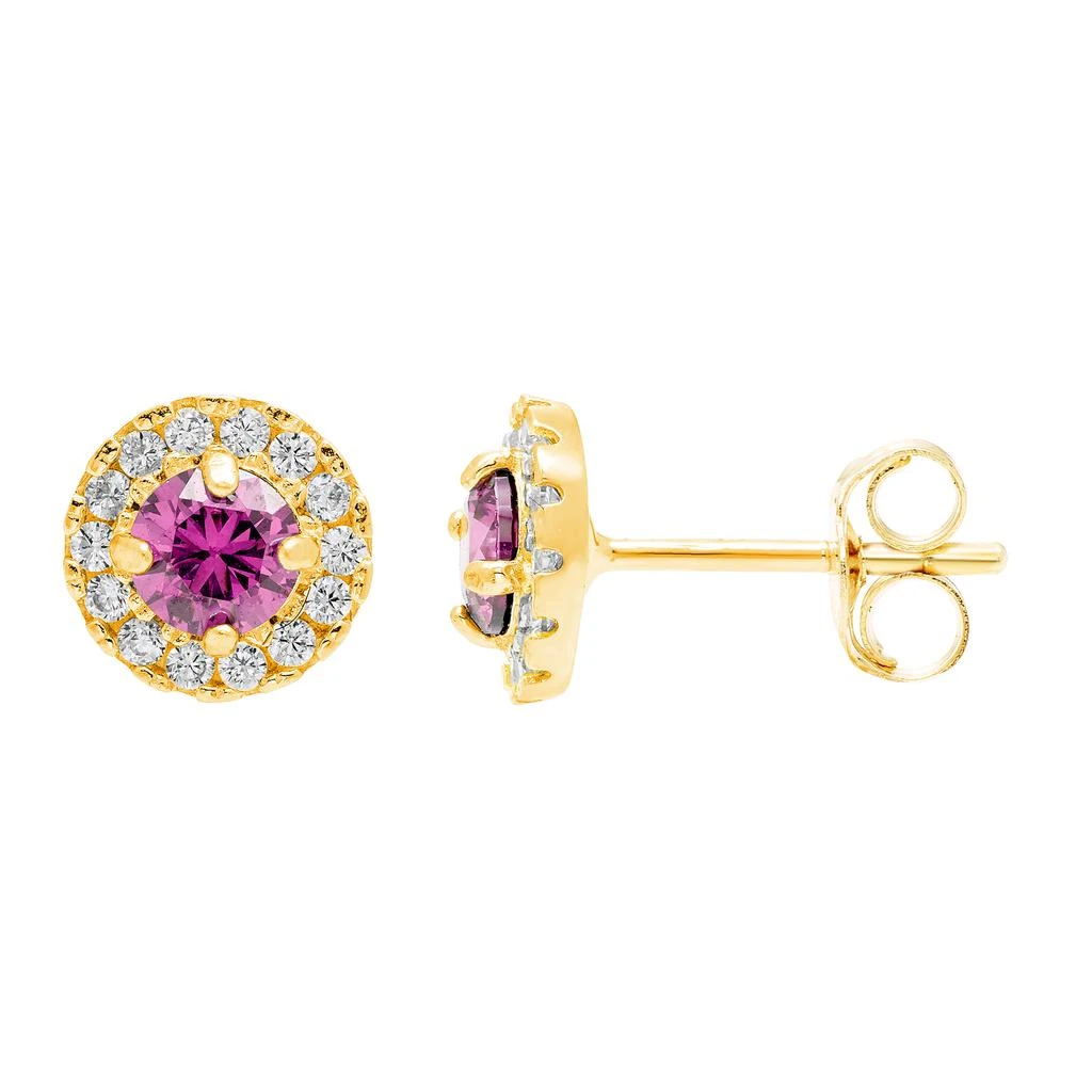 商品A&M|14k Yellow Gold 8mm CZ Halo Stud Earrings, with Pushback, Women’s, Unisex,价格¥794,第2张图片详细描述