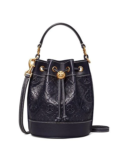 商品Tory Burch|Mini T Monogram Leather Bucket Bag,价格¥2986,第1张图片