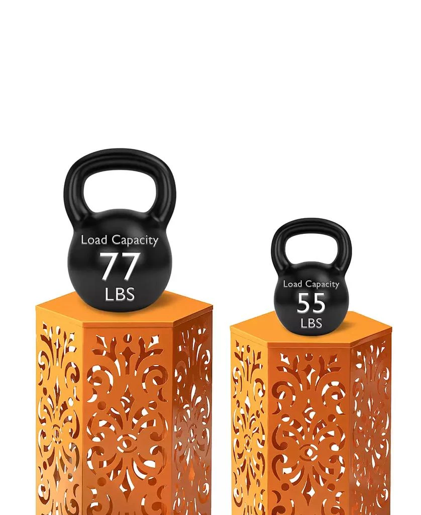 商品Glitzhome|Multi-Functional Set of 2 Orange  Cutout Floral Hexagonal Garden Stools or Planter Stand,价格¥1151,第2张图片详细描述