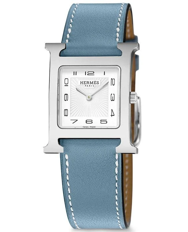 商品Hermes|Hermes H Hour Medium MM Blue Calfskin Leather Women's Watch 036795WW00,价格¥19379,第1张图片