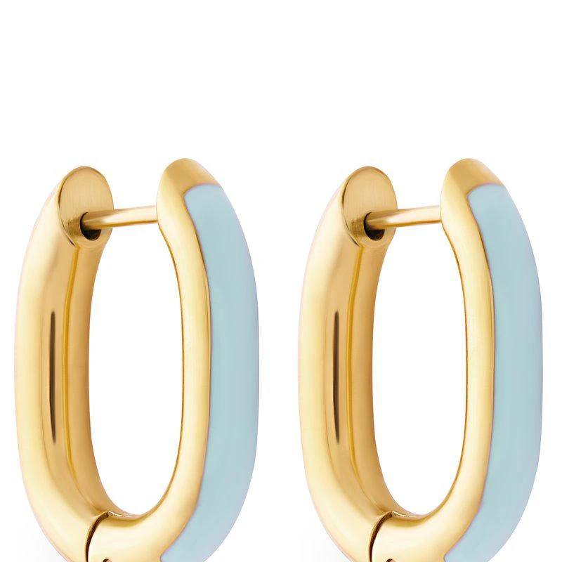 商品Simply Rhona|Aqua Enamel U Hoop Earrings In 18K Gold Plated Stainless Steel,价格¥453,第1张图片