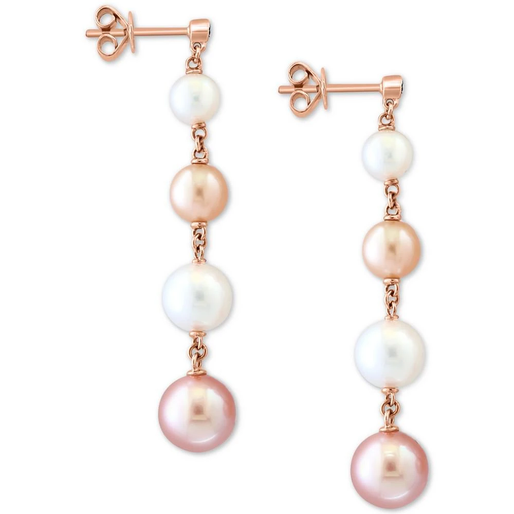 商品Effy|EFFY® Pink & White Cultured Freshwater Pearl (6-8mm) & Diamond (1/20 ct. t.w.) Drop Earrings in 14k Rose Gold,价格¥3897,第4张图片详细描述