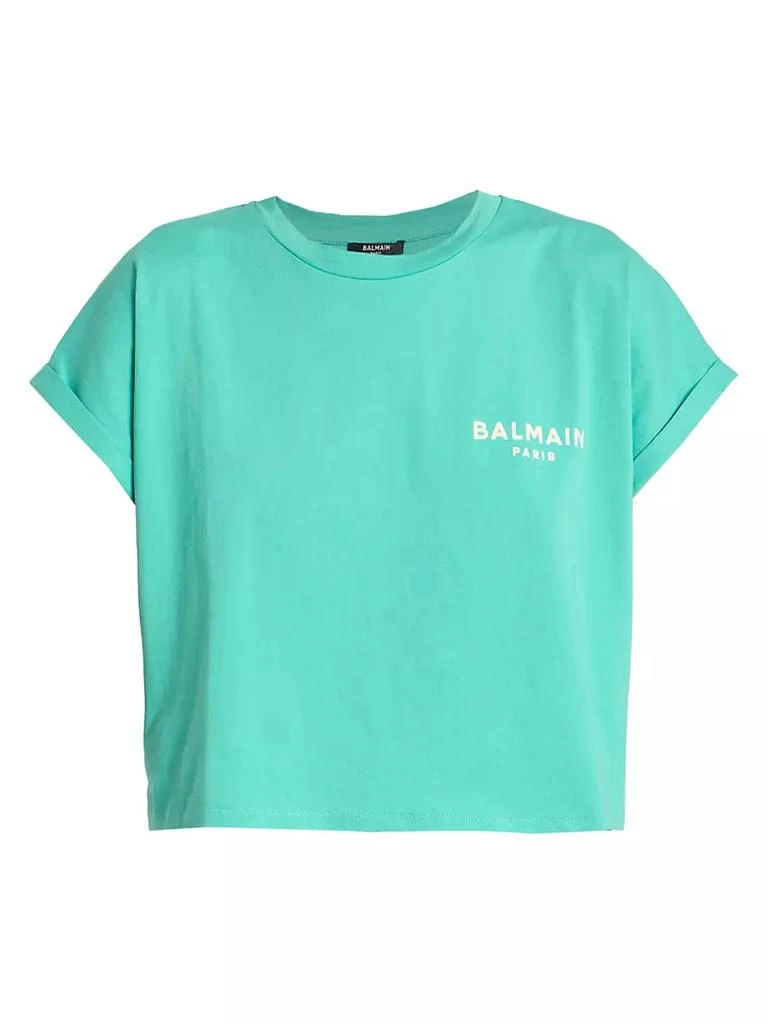 商品Balmain|Flocked Logo Cropped T-Shirt,价格¥1780,第1张图片