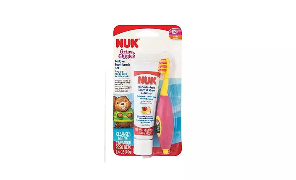 商品NUK|Toddler Grins & Giggles Toothbrush & Cleanser Set, Girl, Pink,价格¥97,第2张图片详细描述