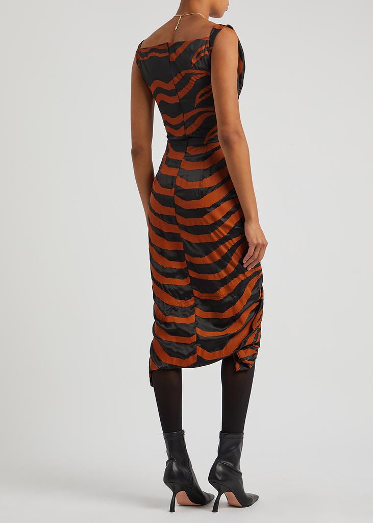 Tiger-print silk-blend satin midi dress商品第3张图片规格展示